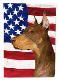 USA American Flag with Doberman House Flag 28x40 Porch Sleeve Pole Decorative Outside Yard Banner Artwork Wall Hanging, Polyester