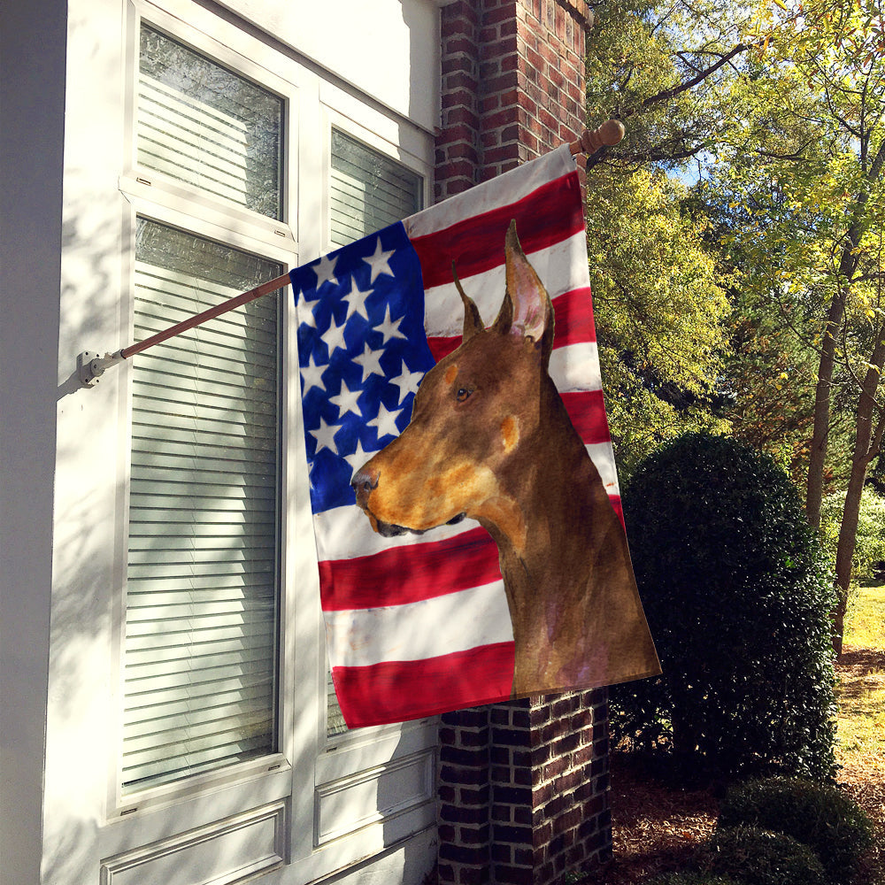USA American Flag with Doberman House Flag 28x40 Porch Sleeve Pole Decorative Outside Yard Banner Artwork Wall Hanging, Polyester