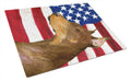 USA American Flag with Doberman Cutting Board Tempered Glass Kitchen Cutting Surface, Heat Resistant Chopping, Non-Slip Feet, Food Prep & Serving