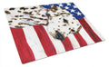 USA American Flag with Dalmatian Cutting Board Tempered Glass Kitchen Cutting Surface, Heat Resistant Chopping, Non-Slip Feet, Food Prep & Serving