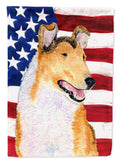 USA American Flag with Collie Smooth House Flag 28x40 Porch Sleeve Pole Decorative Outside Yard Banner Artwork Wall Hanging, Polyester