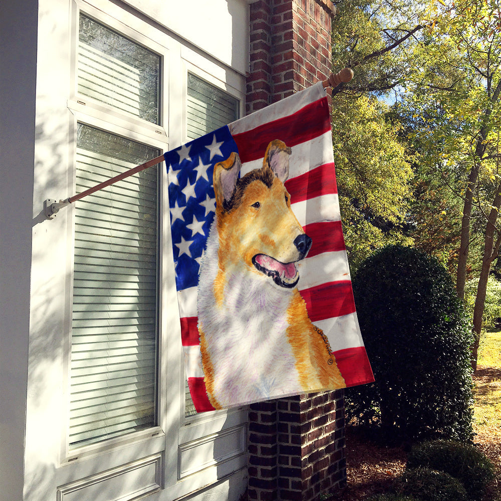 USA American Flag with Collie Smooth House Flag 28x40 Porch Sleeve Pole Decorative Outside Yard Banner Artwork Wall Hanging, Polyester
