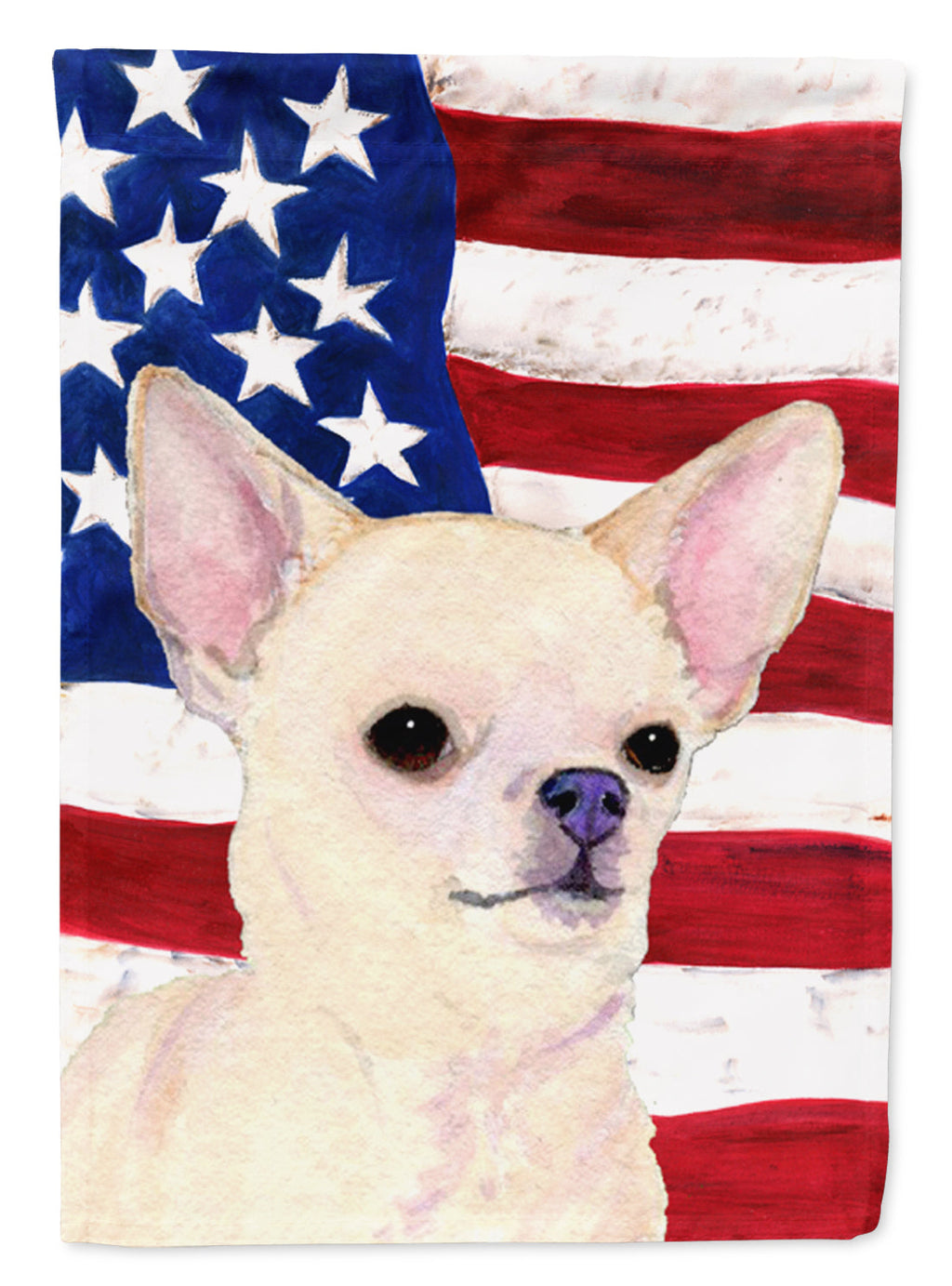 USA American Flag with Chihuahua House Flag 28x40 Porch Sleeve Pole Decorative Outside Yard Banner Artwork Wall Hanging, Polyester