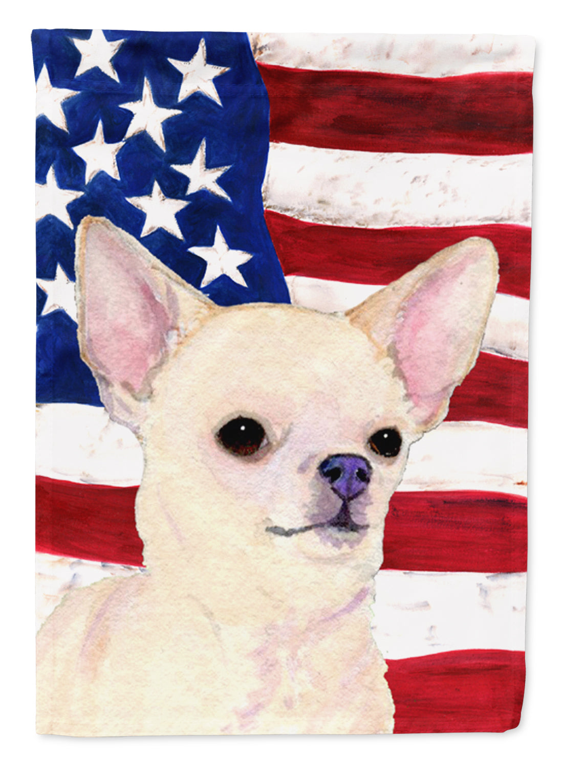 USA American Flag with Chihuahua House Flag 28x40 Porch Sleeve Pole Decorative Outside Yard Banner Artwork Wall Hanging, Polyester