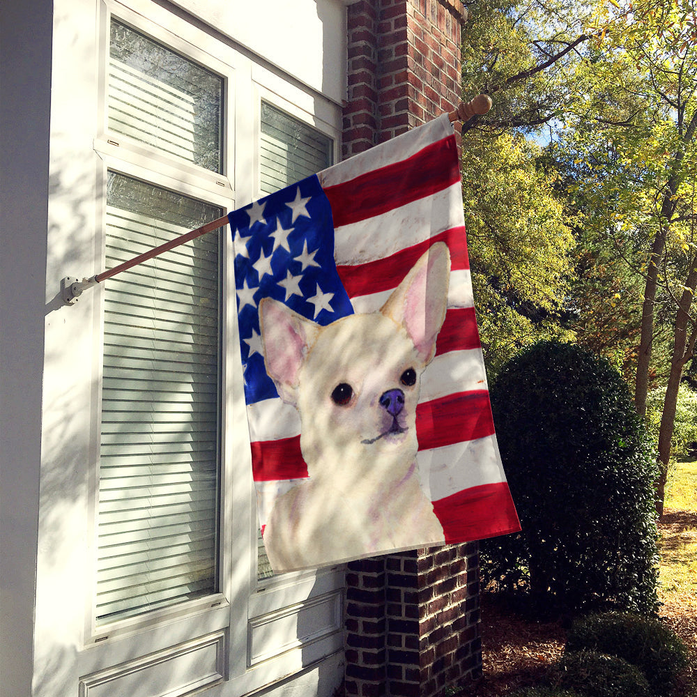 USA American Flag with Chihuahua House Flag 28x40 Porch Sleeve Pole Decorative Outside Yard Banner Artwork Wall Hanging, Polyester