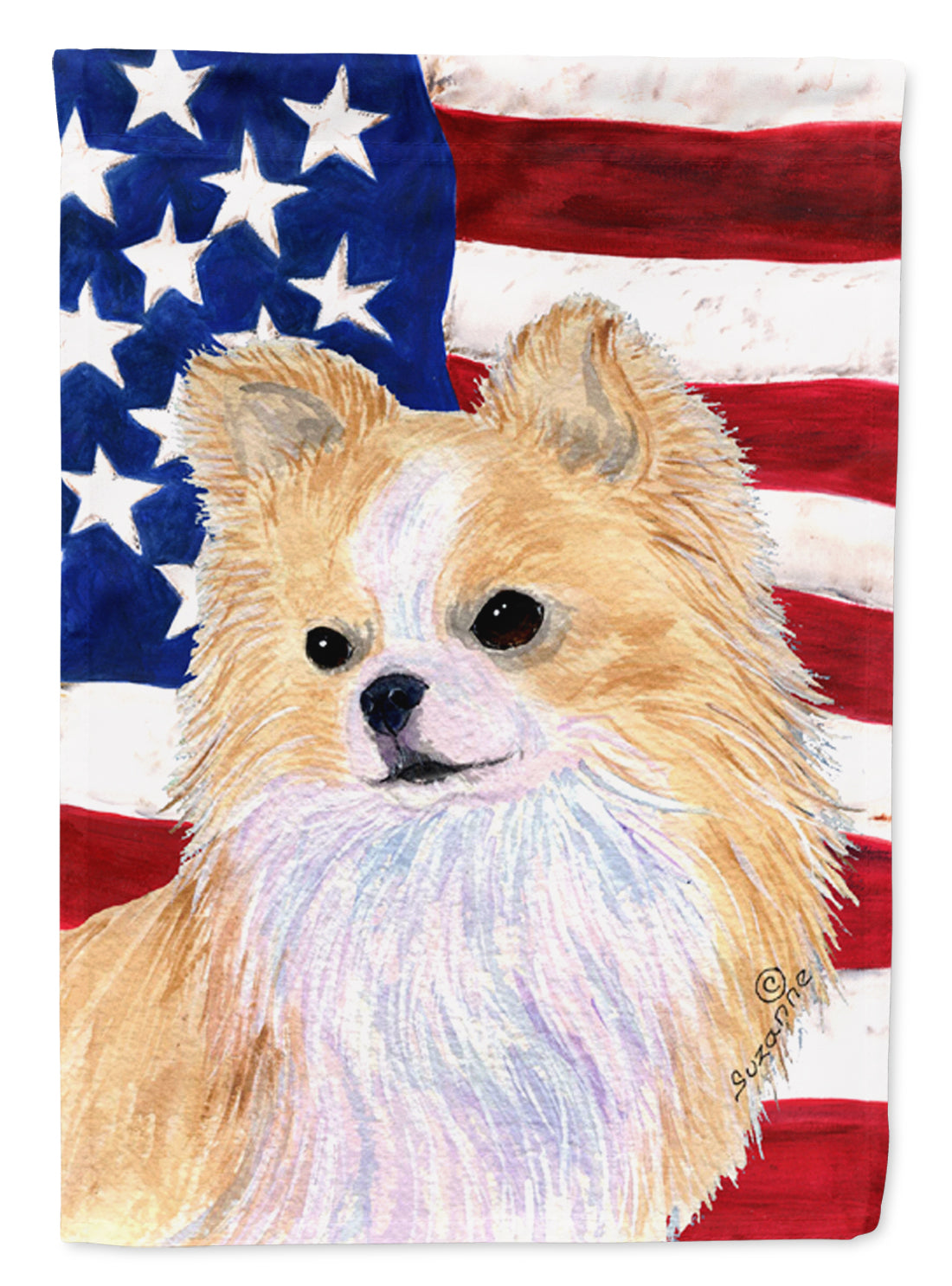 USA American Flag with Chihuahua House Flag 28x40 Porch Sleeve Pole Decorative Outside Yard Banner Artwork Wall Hanging, Polyester