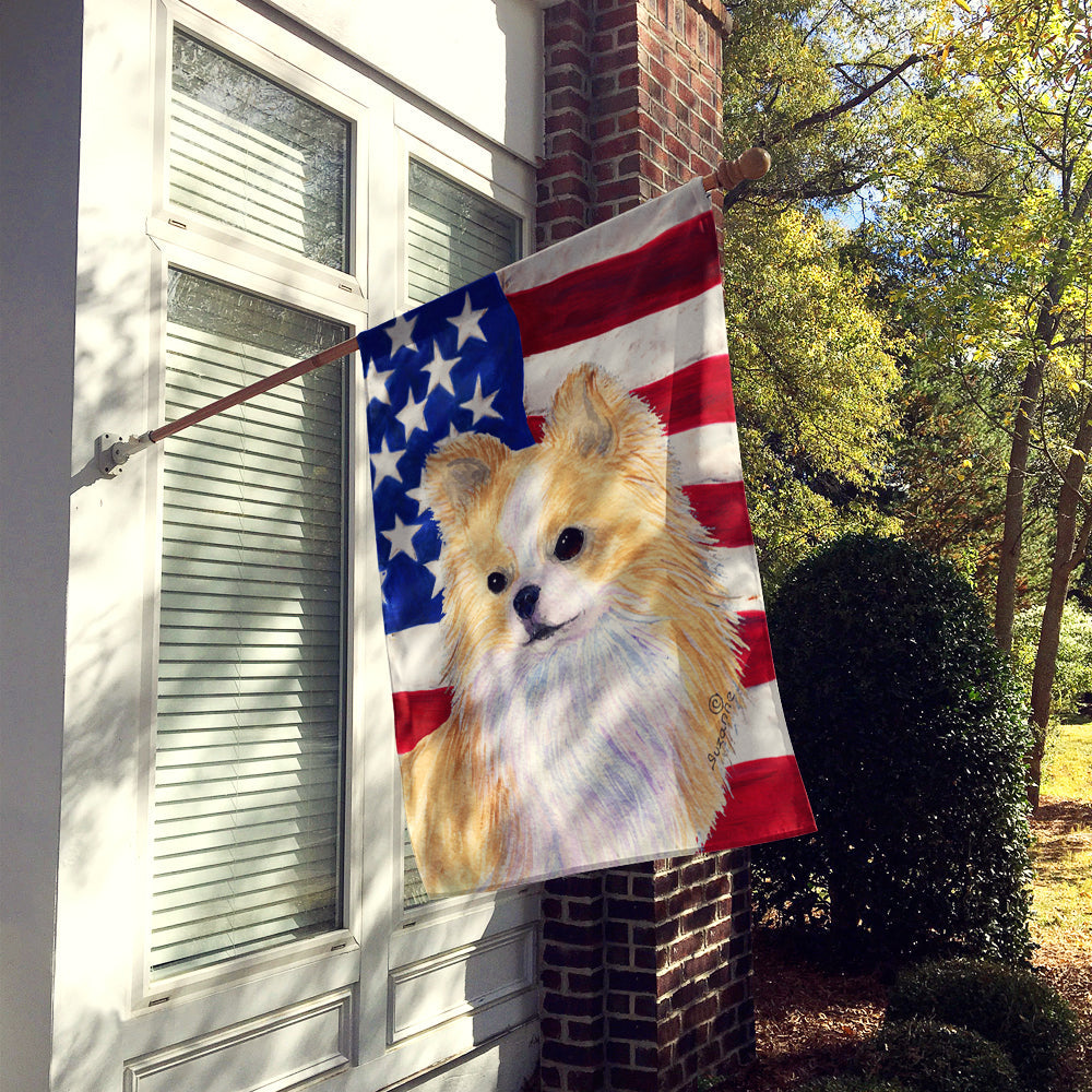 USA American Flag with Chihuahua House Flag 28x40 Porch Sleeve Pole Decorative Outside Yard Banner Artwork Wall Hanging, Polyester