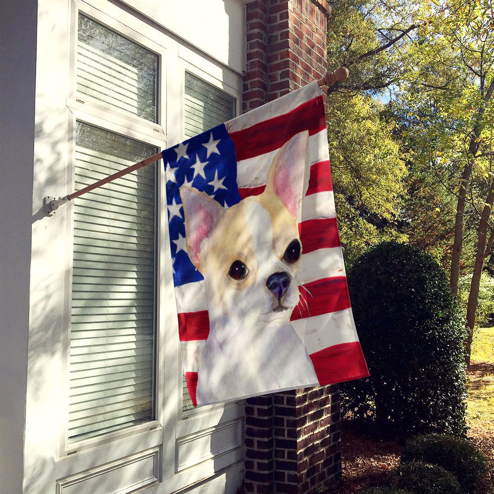 USA American Flag with Chihuahua House Flag 28x40 Porch Sleeve Pole Decorative Outside Yard Banner Artwork Wall Hanging, Polyester