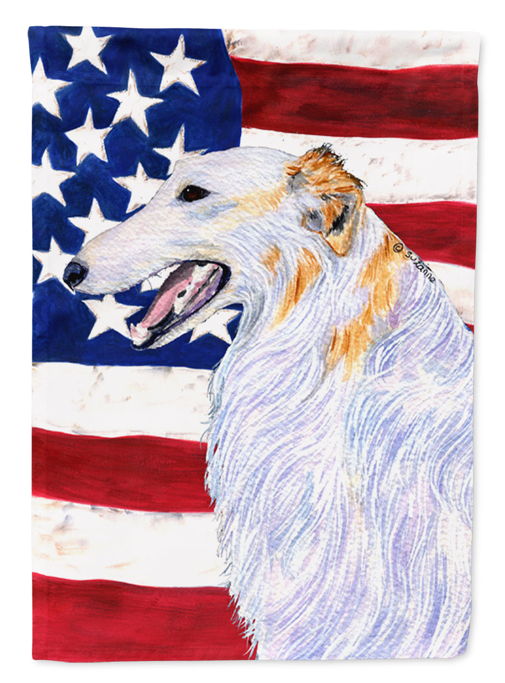 USA American Flag with Borzoi House Flag 28x40 Porch Sleeve Pole Decorative Outside Yard Banner Artwork Wall Hanging, Polyester