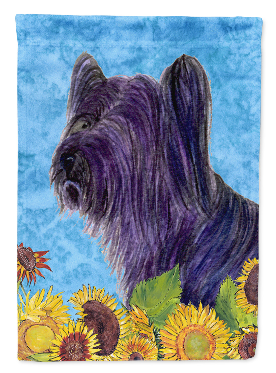 Skye Terrier in Summer Flowers House Flag 28x40 Porch Sleeve Pole Decorative Outside Yard Banner Artwork Wall Hanging, Polyester