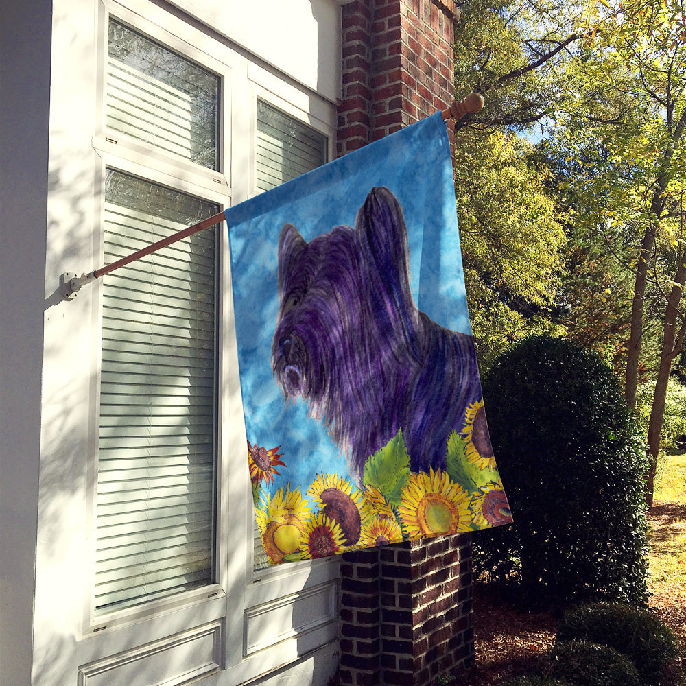 Skye Terrier in Summer Flowers House Flag 28x40 Porch Sleeve Pole Decorative Outside Yard Banner Artwork Wall Hanging, Polyester
