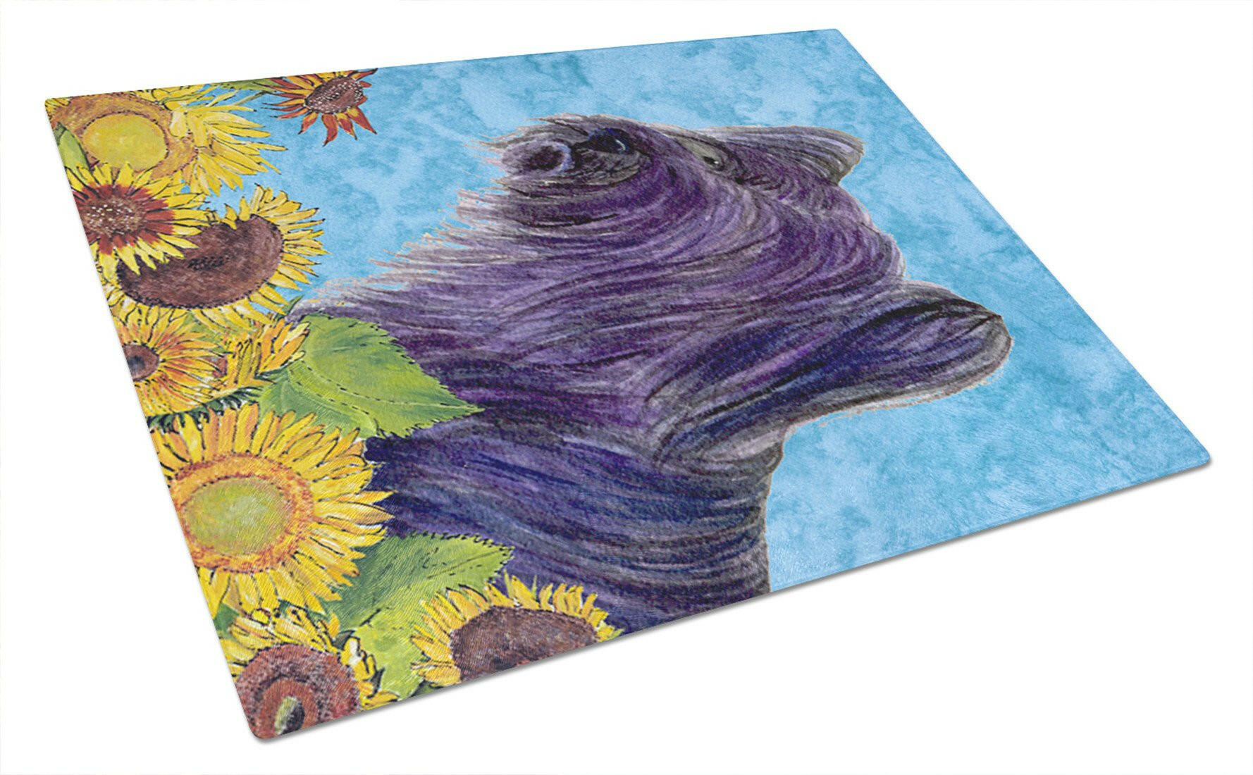 Skye Terrier in Summer Flowers Cutting Board Tempered Glass Kitchen Cutting Surface, Heat Resistant Chopping, Non-Slip Feet, Food Prep & Serving