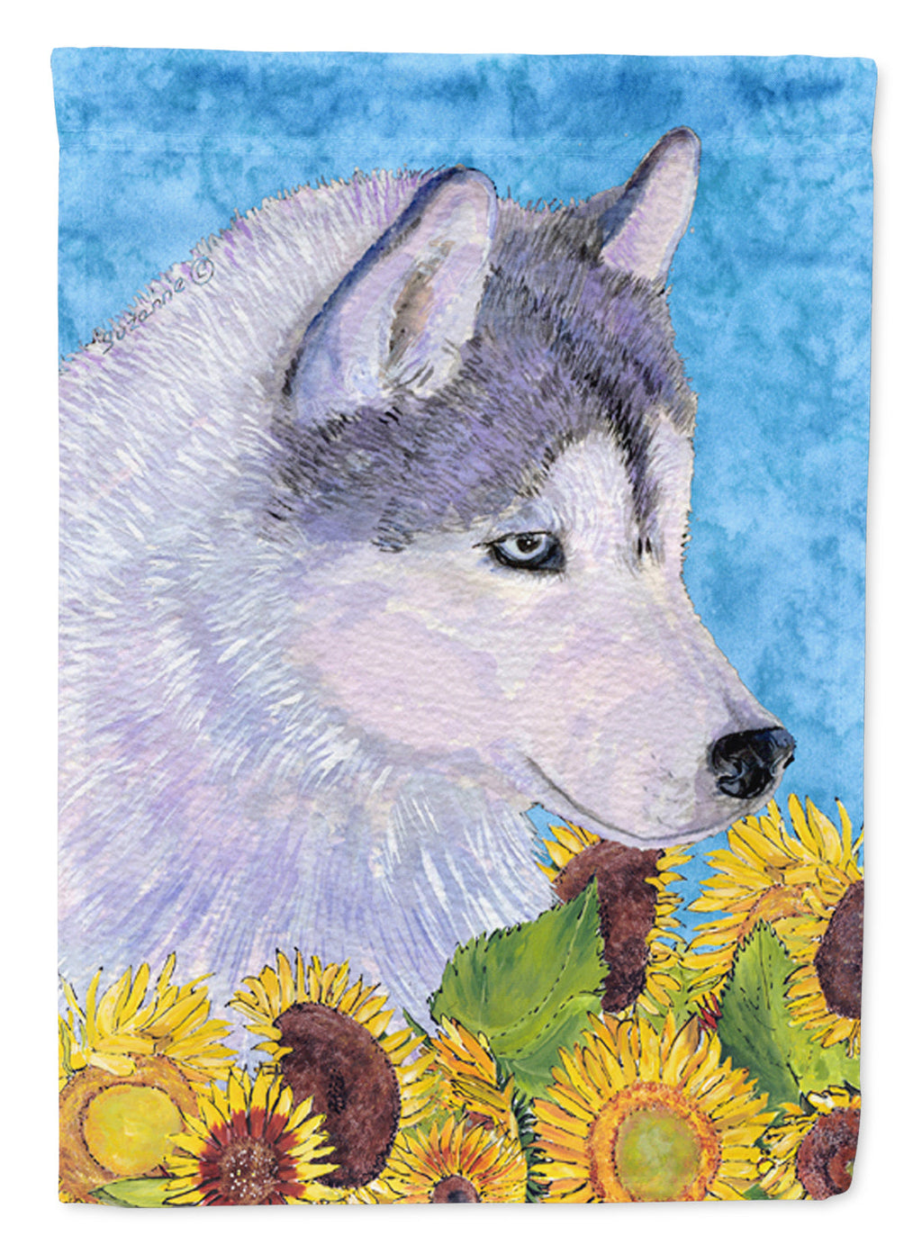 Siberian Husky in Summer Flowers House Flag 28x40 Porch Sleeve Pole Decorative Outside Yard Banner Artwork Wall Hanging, Polyester