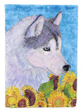 Siberian Husky in Summer Flowers House Flag 28x40 Porch Sleeve Pole Decorative Outside Yard Banner Artwork Wall Hanging, Polyester