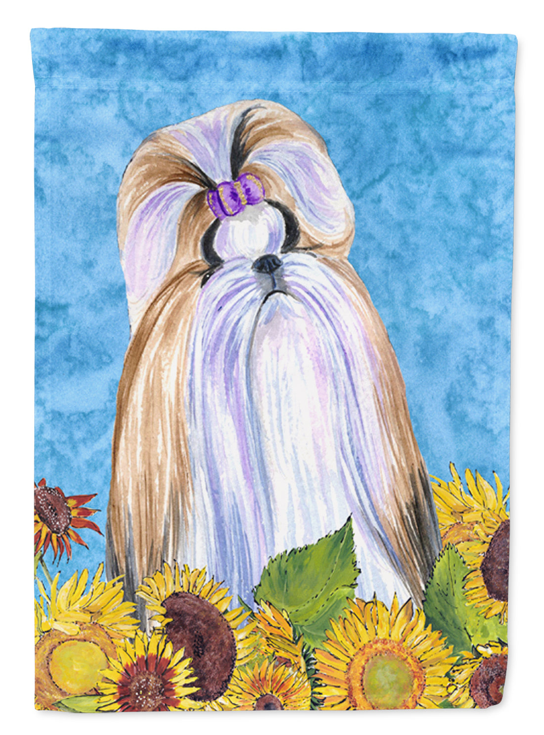 Shih Tzu in Summer Flowers House Flag 28x40 Porch Sleeve Pole Decorative Outside Yard Banner Artwork Wall Hanging, Polyester
