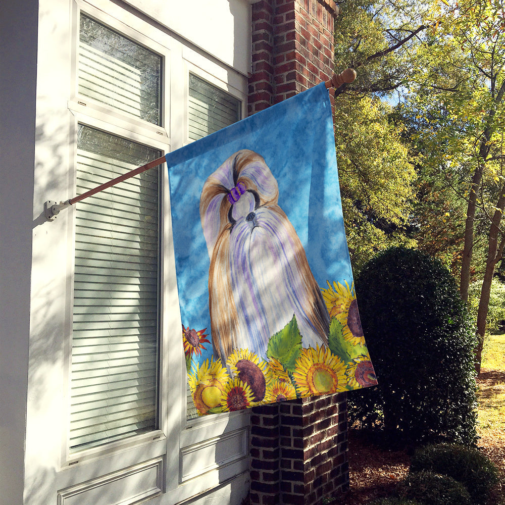 Shih Tzu in Summer Flowers House Flag 28x40 Porch Sleeve Pole Decorative Outside Yard Banner Artwork Wall Hanging, Polyester