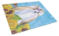 Shih Tzu in Summer Flowers Cutting Board Tempered Glass Kitchen Cutting Surface, Heat Resistant Chopping, Non-Slip Feet, Food Prep & Serving