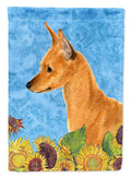 Min Pin in Summer Flowers House Flag 28x40 Porch Sleeve Pole Decorative Outside Yard Banner Artwork Wall Hanging, Polyester