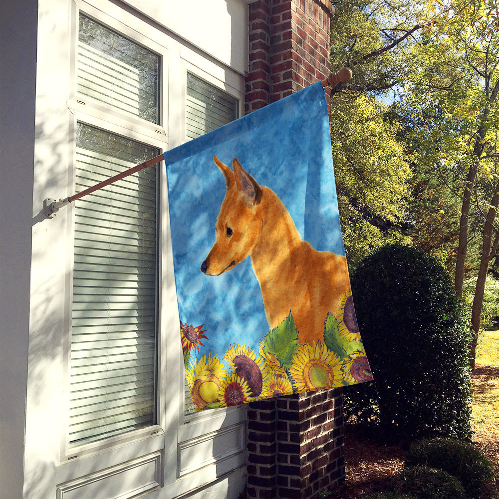 Min Pin in Summer Flowers House Flag 28x40 Porch Sleeve Pole Decorative Outside Yard Banner Artwork Wall Hanging, Polyester