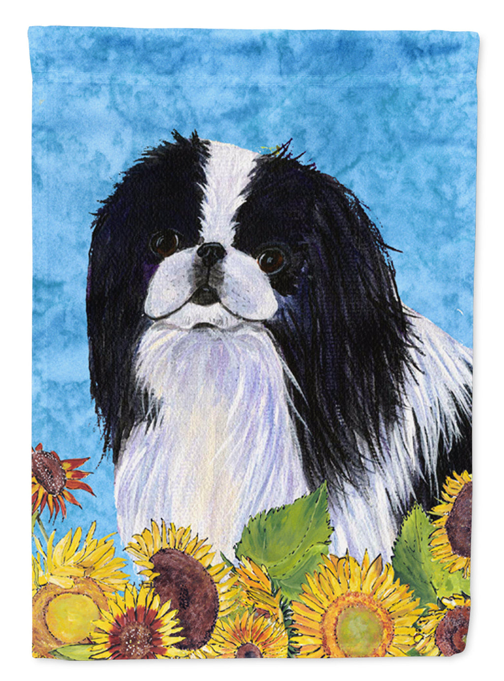 Japanese Chin in Summer Flowers House Flag 28x40 Porch Sleeve Pole Decorative Outside Yard Banner Artwork Wall Hanging, Polyester