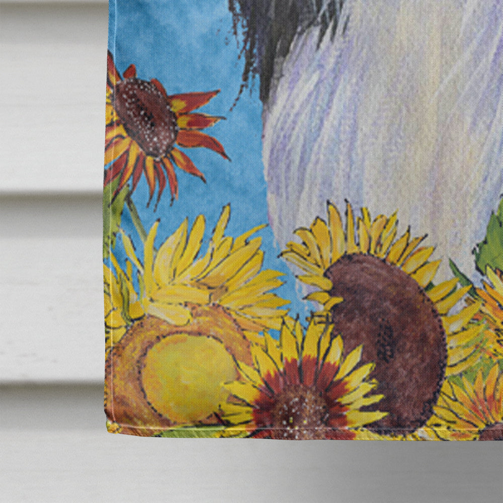 Japanese Chin in Summer Flowers House Flag 28x40 Porch Sleeve Pole Decorative Outside Yard Banner Artwork Wall Hanging, Polyester