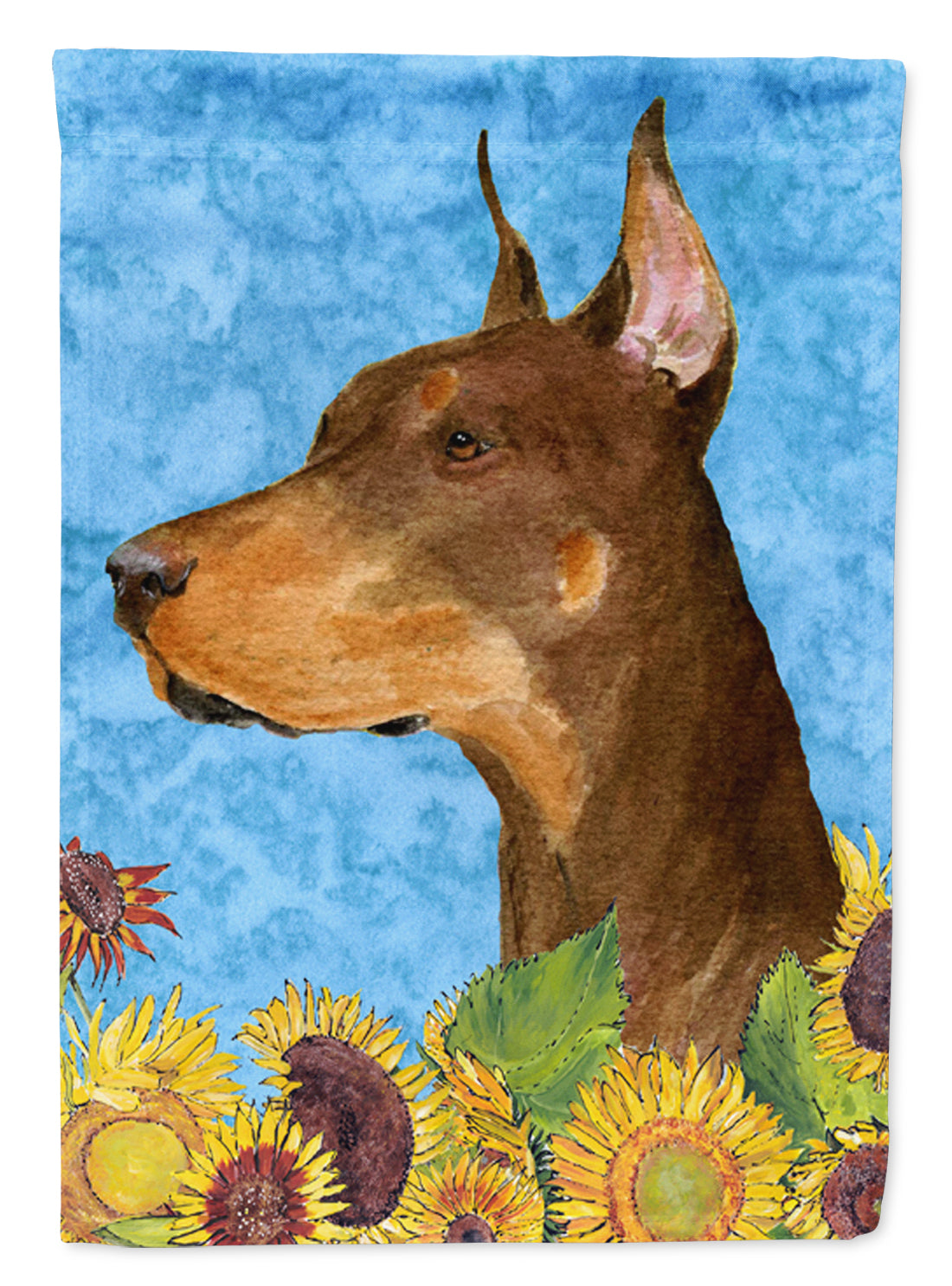 Doberman in Summer Flowers House Flag 28x40 Porch Sleeve Pole Decorative Outside Yard Banner Artwork Wall Hanging, Polyester