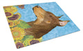 Doberman in Summer Flowers Cutting Board Tempered Glass Kitchen Cutting Surface, Heat Resistant Chopping, Non-Slip Feet, Food Prep & Serving