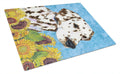 Dalmatian in Summer Flowers Cutting Board Tempered Glass Kitchen Cutting Surface, Heat Resistant Chopping, Non-Slip Feet, Food Prep & Serving