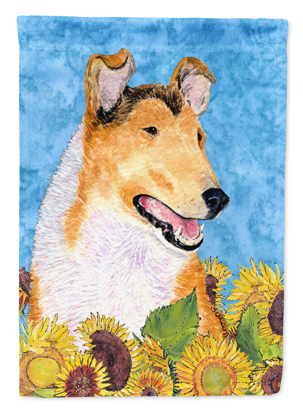 Collie Smooth in Summer Flowers House Flag 28x40 Porch Sleeve Pole Decorative Outside Yard Banner Artwork Wall Hanging, Polyester