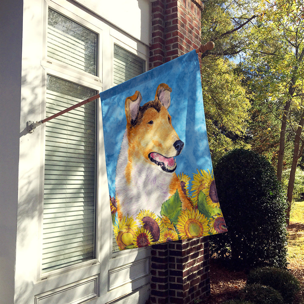 Collie Smooth in Summer Flowers House Flag 28x40 Porch Sleeve Pole Decorative Outside Yard Banner Artwork Wall Hanging, Polyester