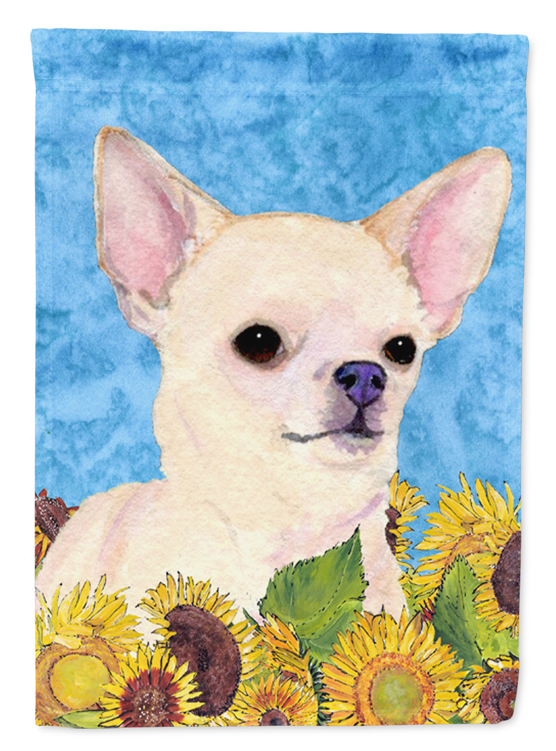 Chihuahua in Summer Flowers House Flag 28x40 Porch Sleeve Pole Decorative Outside Yard Banner Artwork Wall Hanging, Polyester