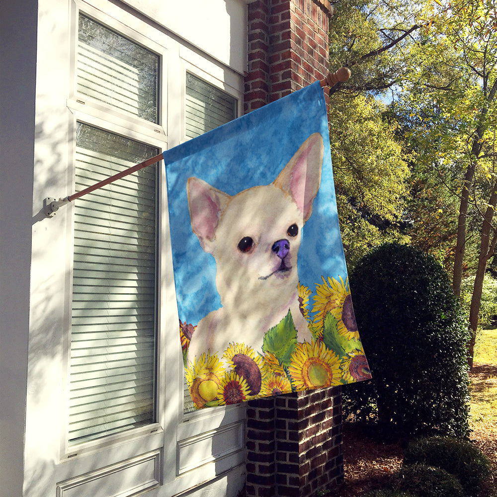 Chihuahua in Summer Flowers House Flag 28x40 Porch Sleeve Pole Decorative Outside Yard Banner Artwork Wall Hanging, Polyester