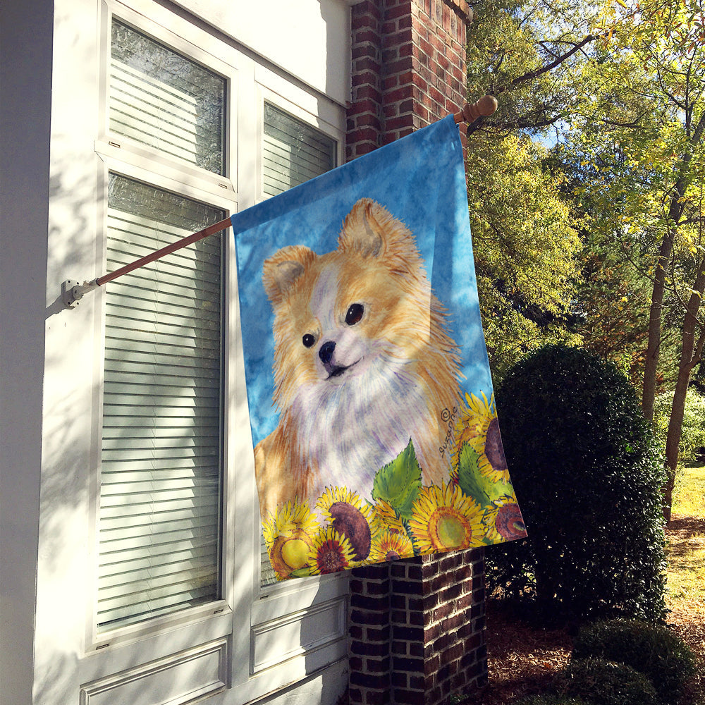 Chihuahua in Summer Flowers House Flag 28x40 Porch Sleeve Pole Decorative Outside Yard Banner Artwork Wall Hanging, Polyester