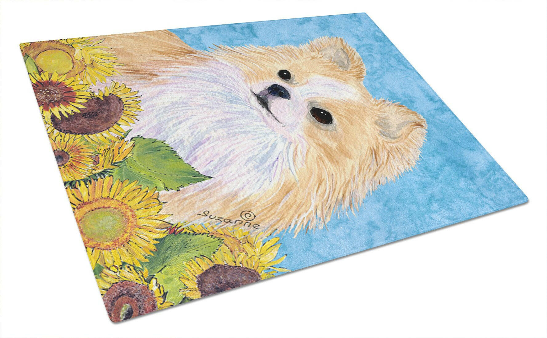 Chihuahua in Summer Flowers Cutting Board Tempered Glass Kitchen Cutting Surface, Heat Resistant Chopping, Non-Slip Feet, Food Prep & Serving