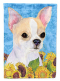 Chihuahua in Summer Flowers House Flag 28x40 Porch Sleeve Pole Decorative Outside Yard Banner Artwork Wall Hanging, Polyester