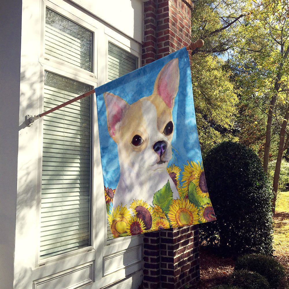 Chihuahua in Summer Flowers House Flag 28x40 Porch Sleeve Pole Decorative Outside Yard Banner Artwork Wall Hanging, Polyester