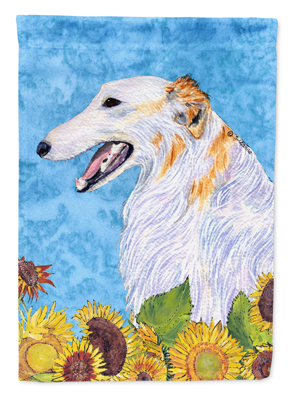 Borzoi in Summer Flowers House Flag 28x40 Porch Sleeve Pole Decorative Outside Yard Banner Artwork Wall Hanging, Polyester