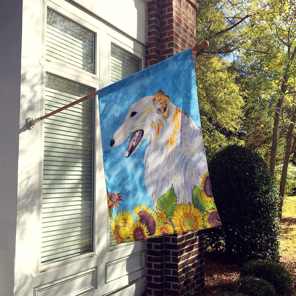 Borzoi in Summer Flowers House Flag 28x40 Porch Sleeve Pole Decorative Outside Yard Banner Artwork Wall Hanging, Polyester