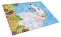 Borzoi in Summer Flowers Cutting Board Tempered Glass Kitchen Cutting Surface, Heat Resistant Chopping, Non-Slip Feet, Food Prep & Serving