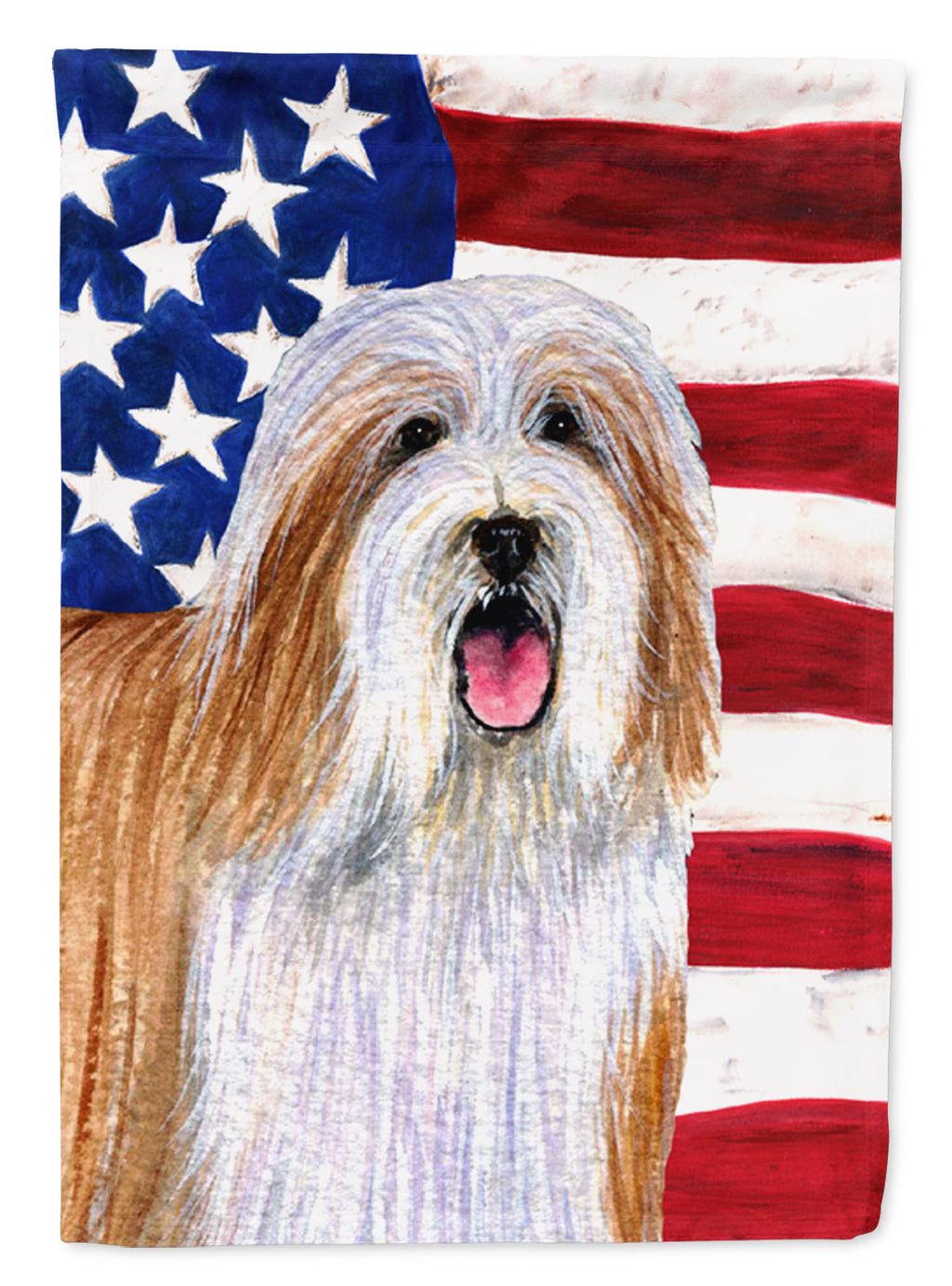 USA American Flag with Bearded Collie House Flag 28x40 Porch Sleeve Pole Decorative Outside Yard Banner Artwork Wall Hanging, Polyester