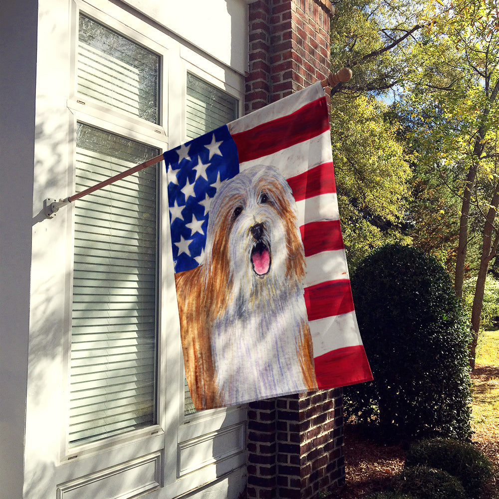 USA American Flag with Bearded Collie House Flag 28x40 Porch Sleeve Pole Decorative Outside Yard Banner Artwork Wall Hanging, Polyester