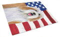 USA American Flag with Bearded Collie Cutting Board Tempered Glass Kitchen Cutting Surface, Heat Resistant Chopping, Non-Slip Feet, Food Prep & Serving