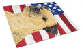 USA American Flag with Border Terrier Cutting Board Tempered Glass Kitchen Cutting Surface, Heat Resistant Chopping, Non-Slip Feet, Food Prep & Serving
