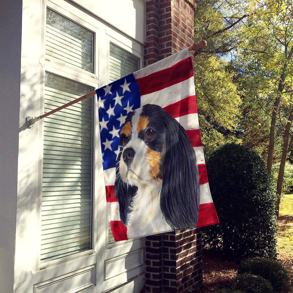 USA American Flag with Cavalier Spaniel House Flag 28x40 Porch Sleeve Pole Decorative Outside Yard Banner Artwork Wall Hanging, Polyester