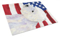 USA American Flag with Westie Cutting Board Tempered Glass Kitchen Cutting Surface, Heat Resistant Chopping, Non-Slip Feet, Food Prep & Serving