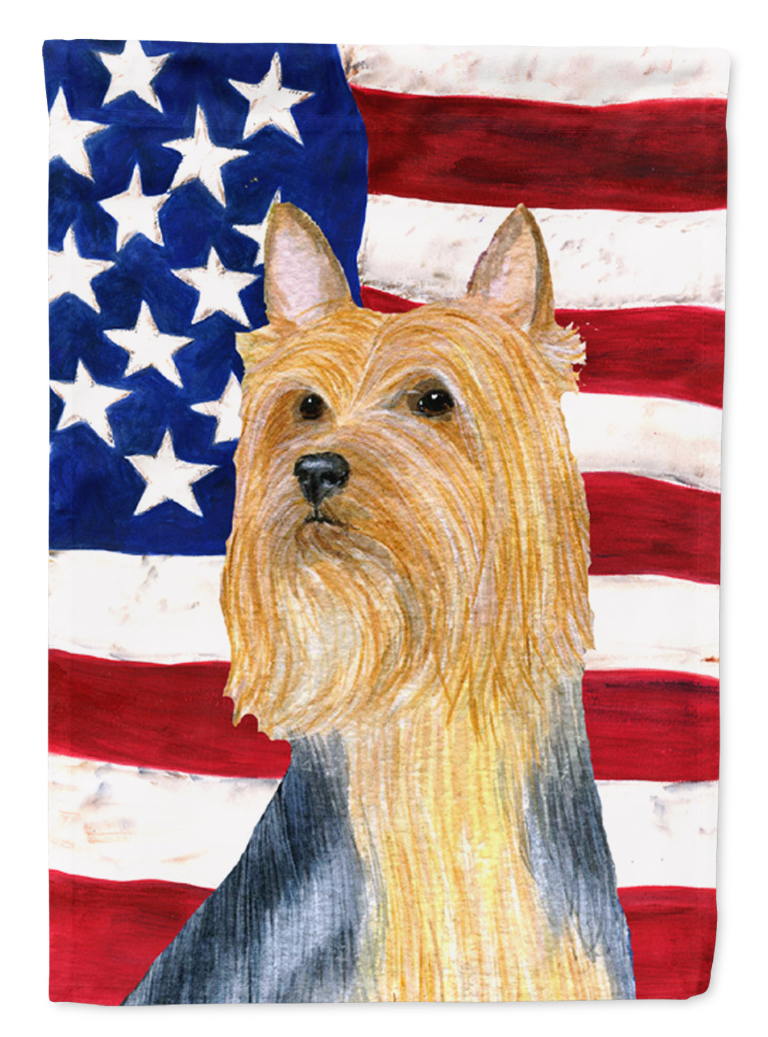 USA American Flag with Silky Terrier House Flag 28x40 Porch Sleeve Pole Decorative Outside Yard Banner Artwork Wall Hanging, Polyester