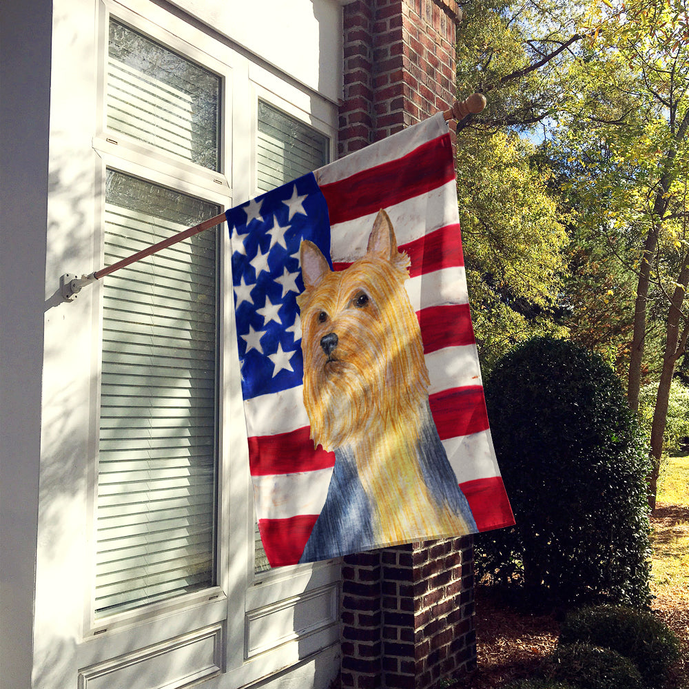 USA American Flag with Silky Terrier House Flag 28x40 Porch Sleeve Pole Decorative Outside Yard Banner Artwork Wall Hanging, Polyester