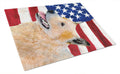 USA American Flag with Australian Cattle Dog Cutting Board Tempered Glass Kitchen Cutting Surface, Heat Resistant Chopping, Non-Slip Feet, Food Prep & Serving