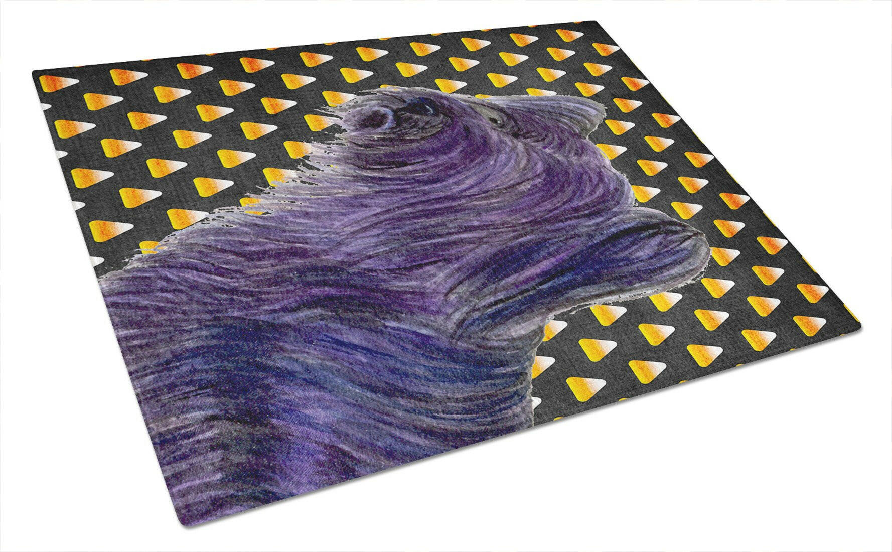 Skye Terrier Candy Corn Halloween Portrait Cutting Board Tempered Glass Kitchen Cutting Surface, Heat Resistant Chopping, Non-Slip Feet, Food Prep & Serving