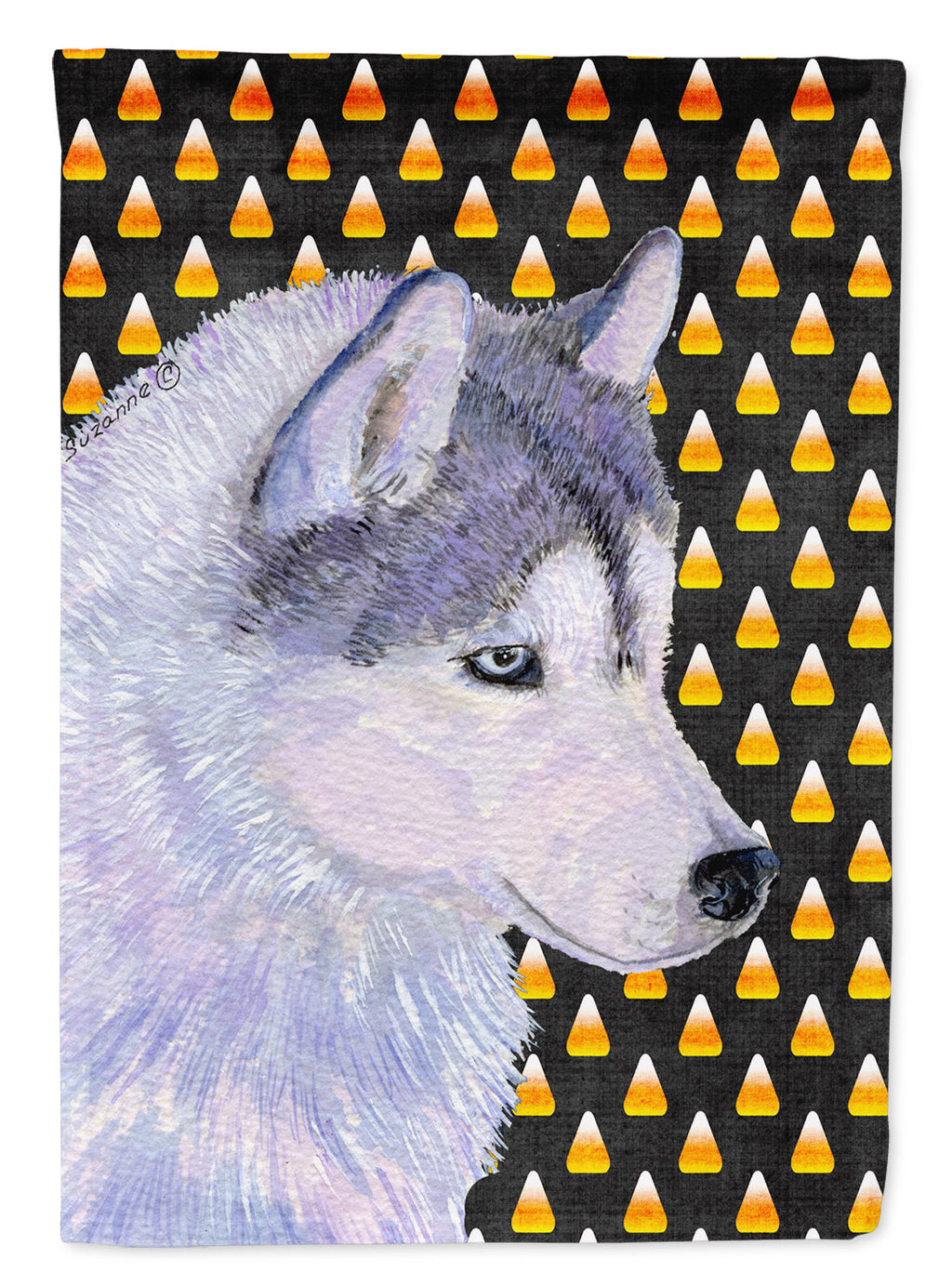 Siberian Husky Candy Corn Halloween Portrait House Flag 28x40 Porch Sleeve Pole Decorative Outside Yard Banner Artwork Wall Hanging, Polyester